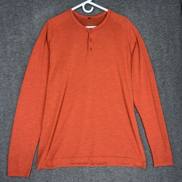 lululemon athletica Other - Lululemon Shirt Mens XL Orange Long Sleeve Metal Vent Henley Athleisure